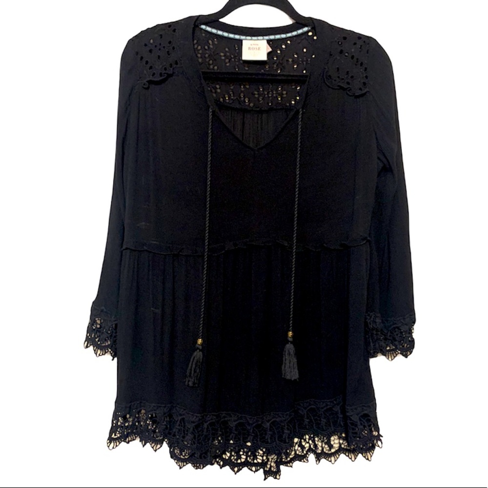 Knox Rose Black Boho Style Top with Tassels.